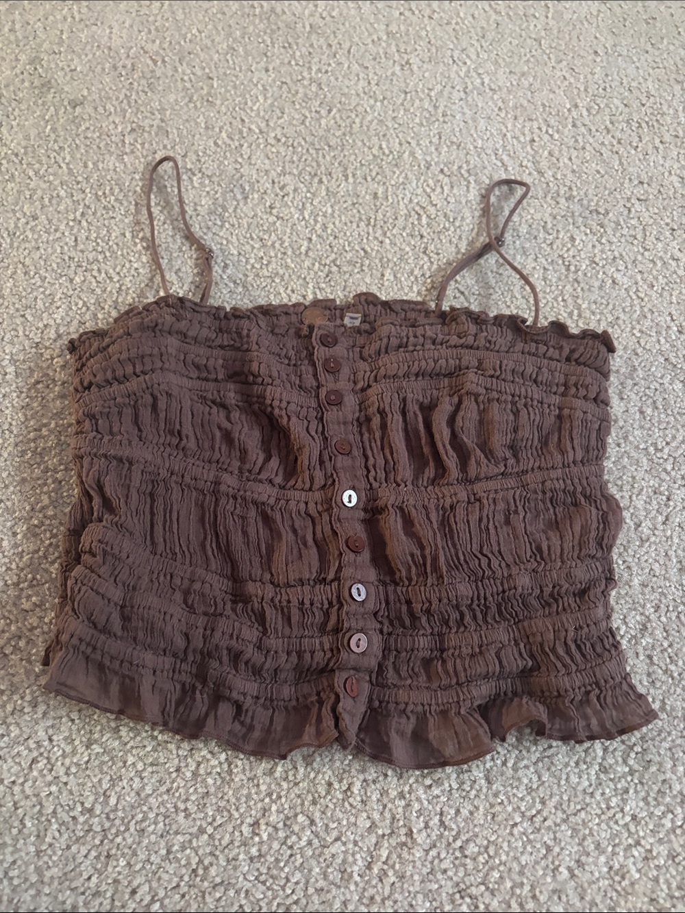 Free People- Brown Smocked Button-Front Cami Top size small